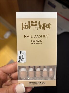 Red Aspen Nail Dashes - Medium Coffin Nude French Tips